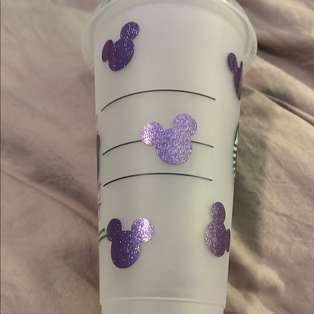 Handmade Purple Sparkly Mickey Mouse Venti-size Plastic Cup